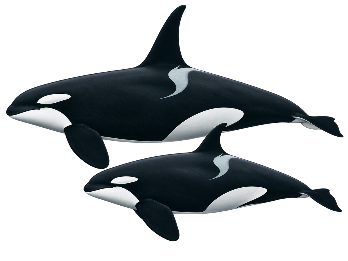 Alaska killer whale dorsal fin field illustration